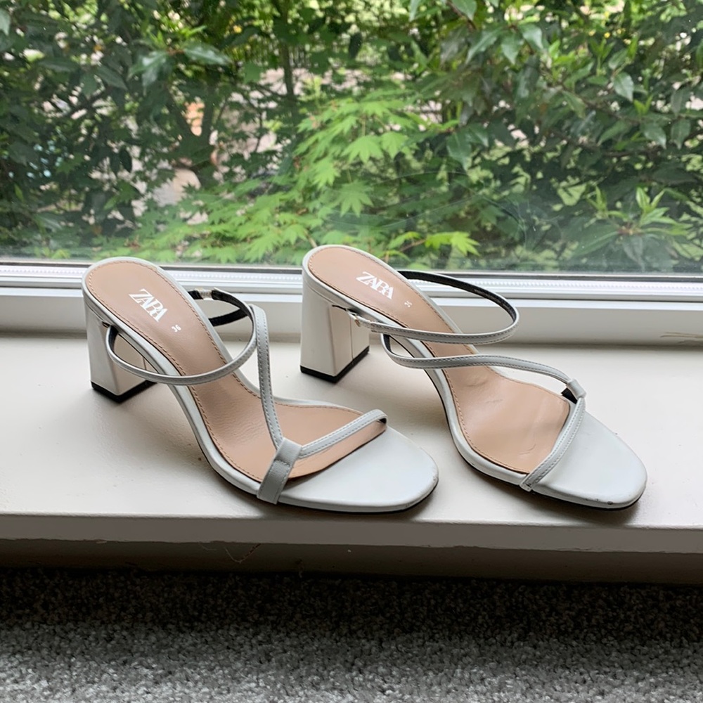 Zara white block heel strappy sandals size 6/36